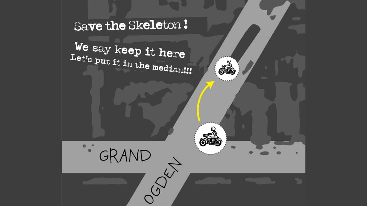 A popular biker bar in Chicago has closed, but there is potential for its iconic skeleton rider to continue living on.